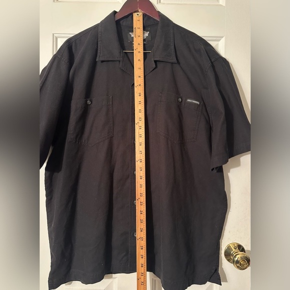 HARLEY DAVIDSON Men’s XL 100% Cotton Black Short Sleeve Button Down Back Graphic - Picture 8 of 11